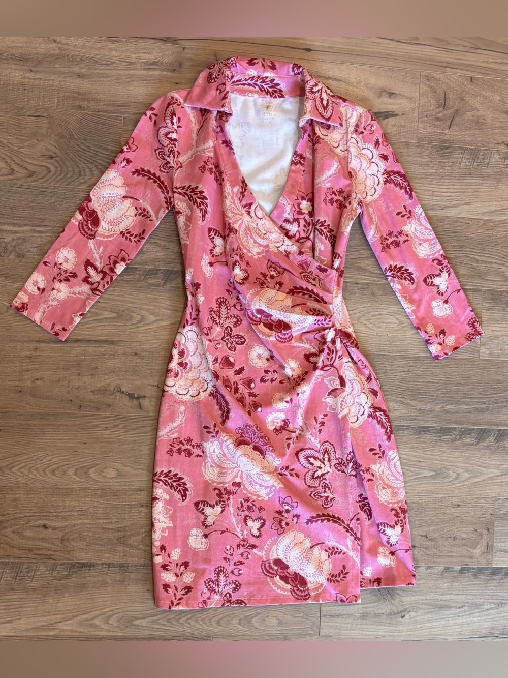 Spartina 449 Cristina Harbor River Fall Foliage Pink Faux Wrap Dress Size XS - Picture 4 of 8